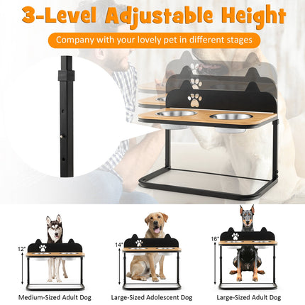 Elevated Dog Bowl Stand, 2 Stainless Bowls, Adjustable