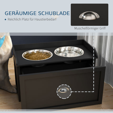 Elevated Dog Bowl Stand with Storage Drawer, Stainless Steel