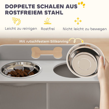 Elevated Dog Feeding Station with 2 Bowls, MDF & Stainless Steel