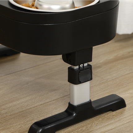 Adjustable elevated dog feeding station with 2 stainless steel bowls