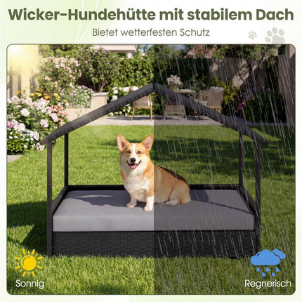 Elevated Rattan Dog Sofa with Canopy for Pets Up to 60kg