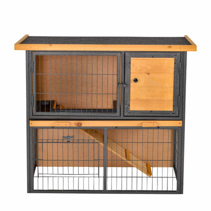 Elevated Small Animal Cage, Lockable Wood-Metal, 89.5x45x81 cm
