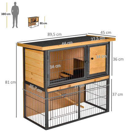 Elevated Small Animal Cage, Lockable Wood-Metal, 89.5x45x81 cm