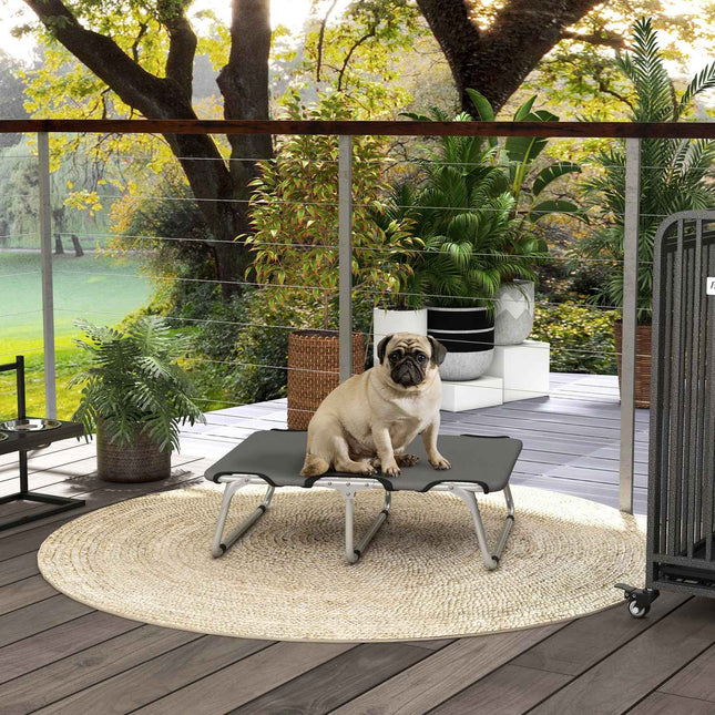 Outdoor raised dog bed, gray Oxford, for small dogs