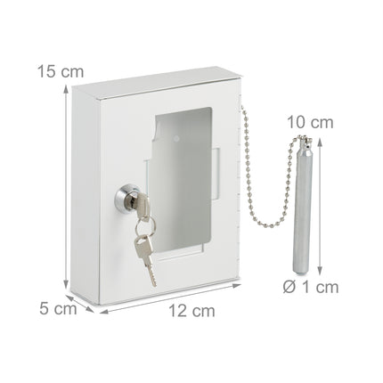 Emergency Key Box with Hammer – White, Wall-Mounted