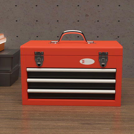 Red steel tool box with 3 drawers - 45 x 24 x 27 cm