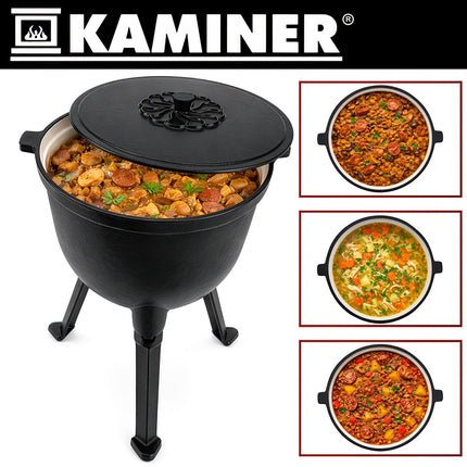 Enameled Cast Iron Cauldron 10L with Lid and Legs