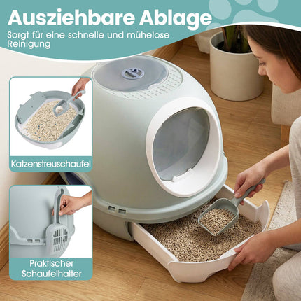 Enclosed Cat Litter Box with Tray & Scoop, Blue