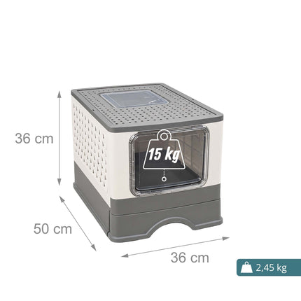 Enclosed Cat Litter Tray with Drawer, Foldable Design
