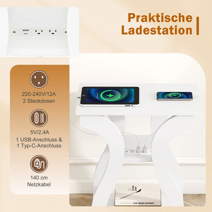 End Tables Set with Charging Station, 3-Tier, White
