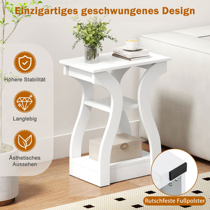 End Tables Set with Charging Station, 3-Tier, White