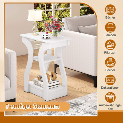 End Tables Set with Charging Station, 3-Tier, White