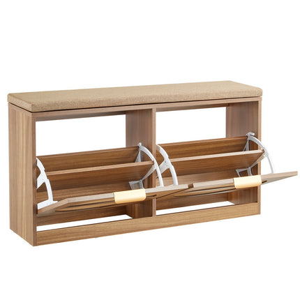 Entryway Shoe Bench With Cushion, Rattan Flip Drawers