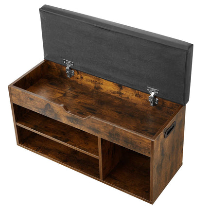 Entryway Shoe Bench With Lift-Top Storage, 3 Cabinets, Cushion Seat
