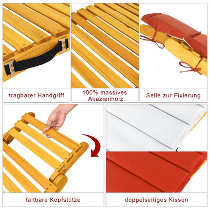Ergonomic Acacia Wood Sun Lounger with Cushion, Foldable