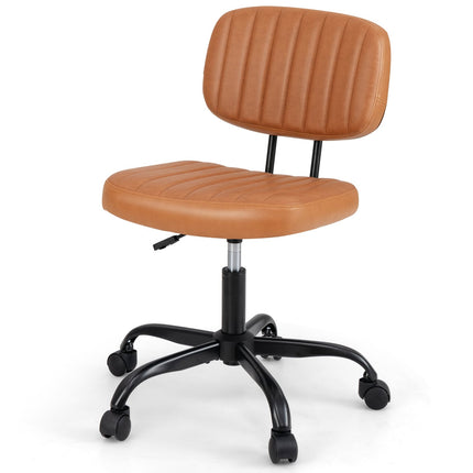 Ergonomic Armless Office Chair, Brown Faux Leather