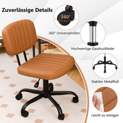 Ergonomic Armless Office Chair, Brown Faux Leather