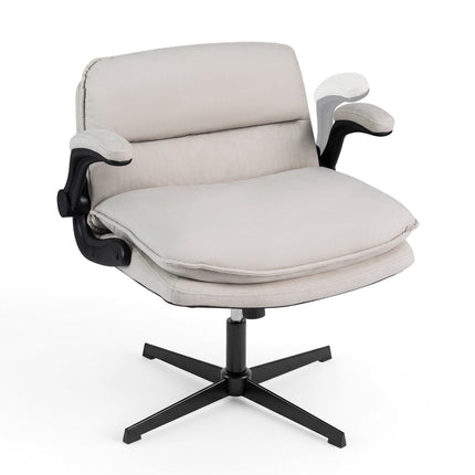 Ergonomic Beige Office Chair with Flip-Up Arms & Swivel