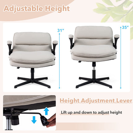 Ergonomic Beige Office Chair with Flip-Up Arms & Swivel