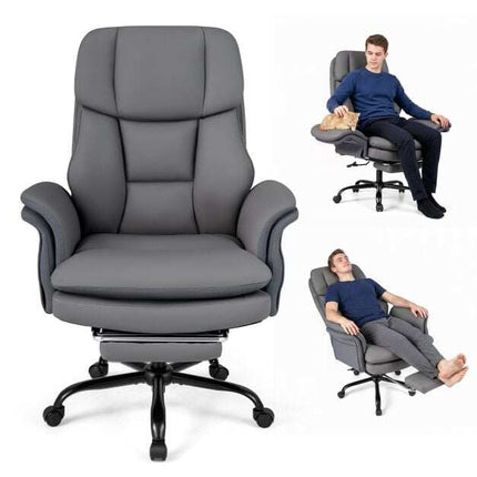Ergonomic Cross-Legged Office Chair with Footrest, Grey