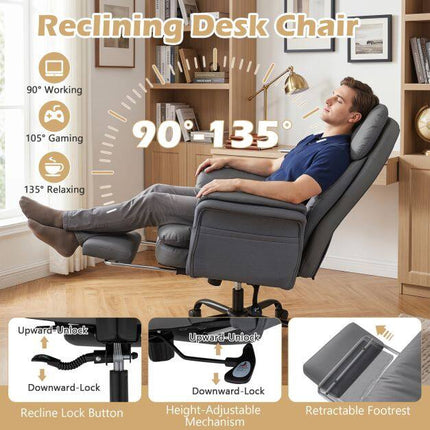 Ergonomic Cross-Legged Office Chair with Footrest, Grey