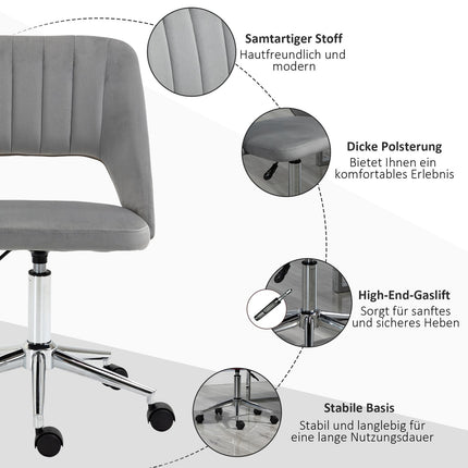 Ergonomic Grey Velvet Office Chair with Adjustable Height