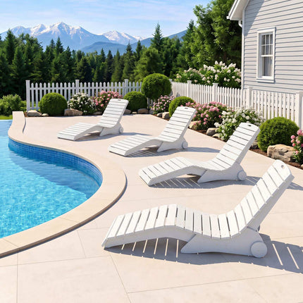 Ergonomic HDPE Pool Lounger with Wheels – White