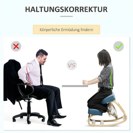 Ergonomic Kneeling Chair, Birch Wood, 120kg Capacity, Blue