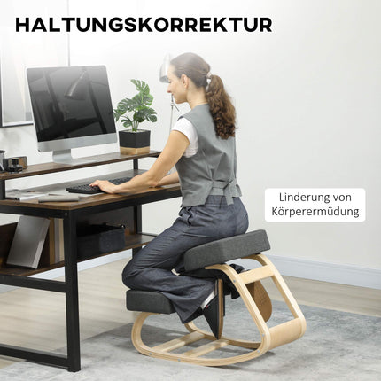 Ergonomic Kneeling Chair, Birch Wood, 120kg Capacity, Dark Grey