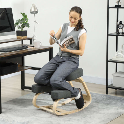 Ergonomic Kneeling Chair, Birch Wood, 120kg Capacity, Dark Grey