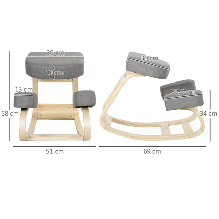 Ergonomic Kneeling Chair, Birch Wood, 120kg Capacity, Gray