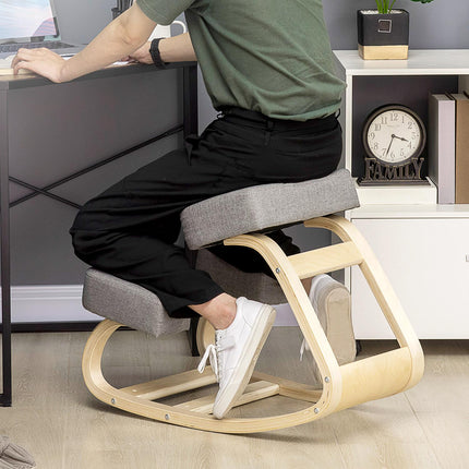 Ergonomic Kneeling Chair, Birch Wood, 120kg Capacity, Gray