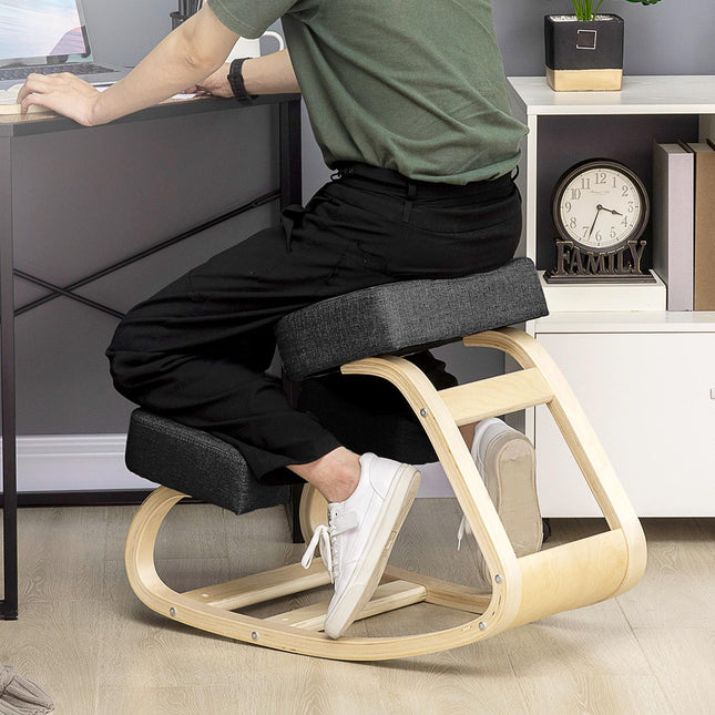 Ergonomic Kneeling Chair, Birch Wood, Black, 120 kg Capacity