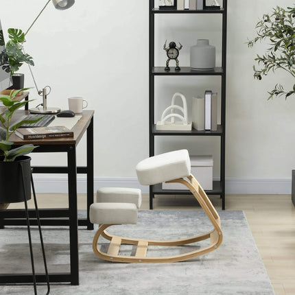 Ergonomic Kneeling Chair, Birch Wood, Cream White, 120kg Capacity