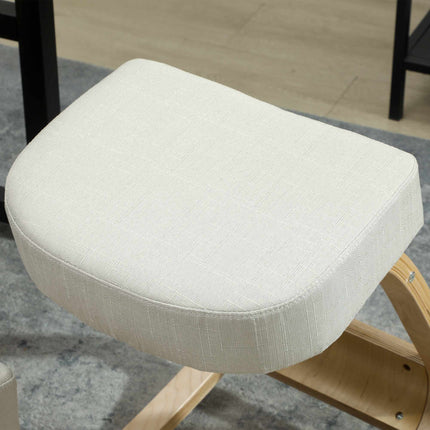 Ergonomic Kneeling Chair, Birch Wood, Cream White, 120kg Capacity