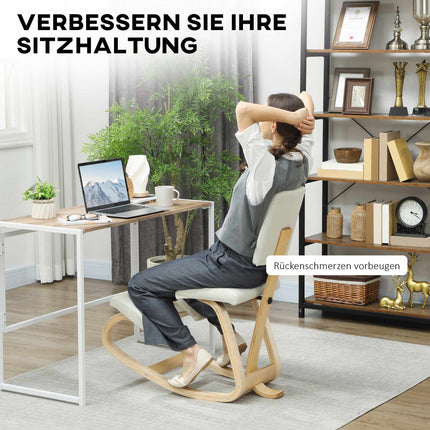 Ergonomic Kneeling Chair, Birch Wood Frame, Cream White