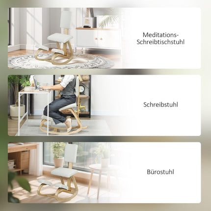 Ergonomic Kneeling Chair, Birch Wood Frame, Cream White