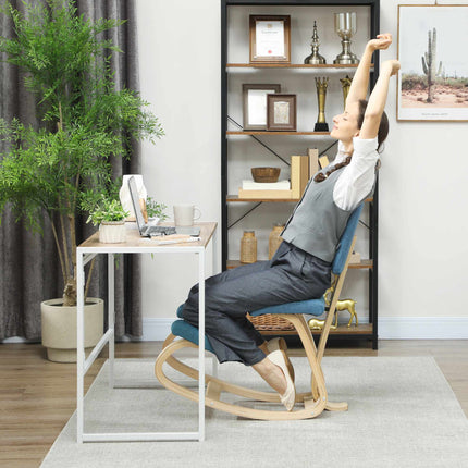 Ergonomic Kneeling Chair, Dark Blue, Birch Wood Frame