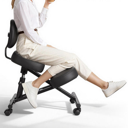 Ergonomic Kneeling Chair With Backrest, Wheels, Adjustable