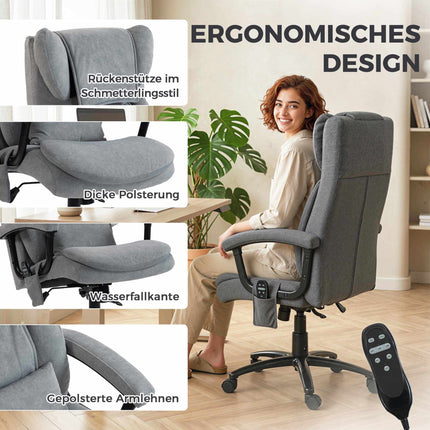 Ergonomic Massage Office Chair with High Back, Grey Velvet