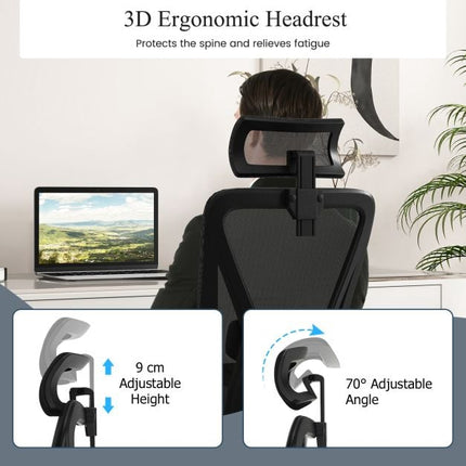 Ergonomic Mesh Office Chair, Adjustable Headrest, Black