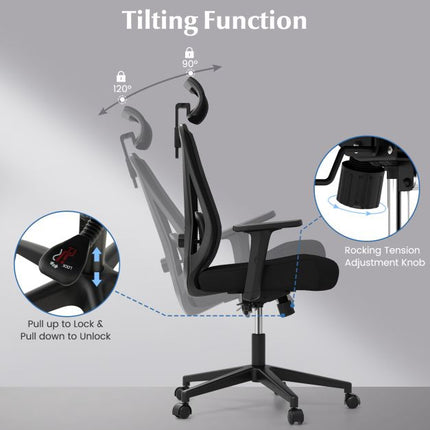 Ergonomic Mesh Office Chair, Adjustable Headrest, Black