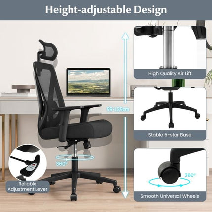 Ergonomic Mesh Office Chair, Adjustable Headrest, Black