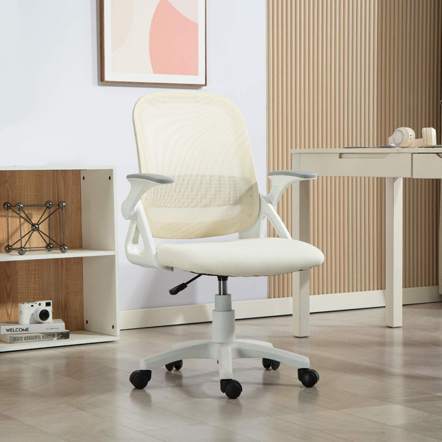 Ergonomic Mesh Office Chair, Flip-Up Arms, White