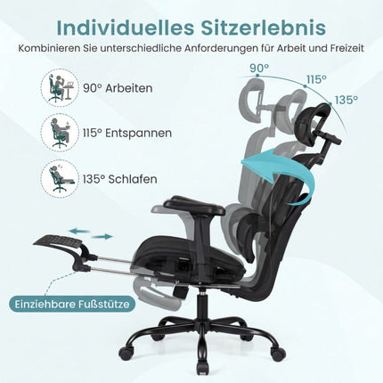 Ergonomic Mesh Office Chair with Footrest, Black