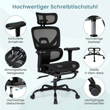 Ergonomic Mesh Office Chair with Footrest, Black
