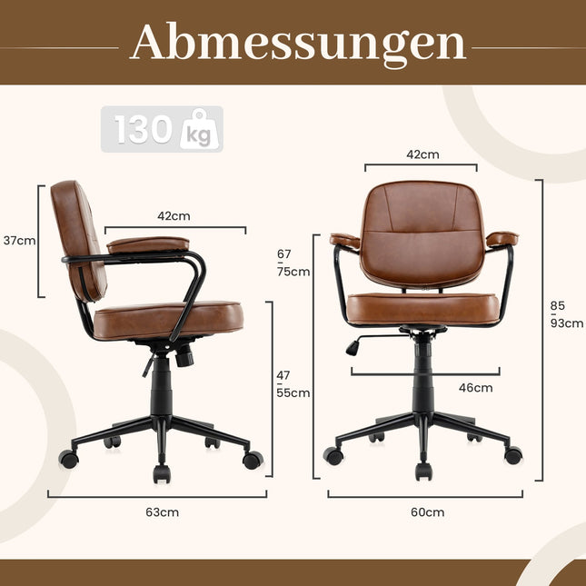 Ergonomic Office Chair, Adjustable, Brown Faux Leather