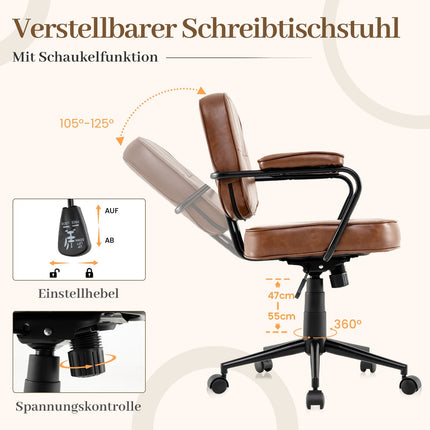 Ergonomic Office Chair, Adjustable, Brown Faux Leather