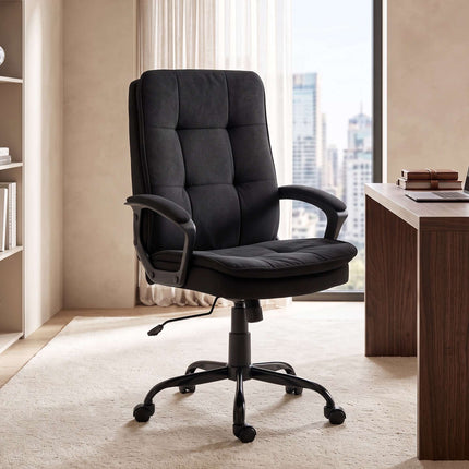 Ergonomic Office Chair, Black Fabric, Adjustable Height, Padded