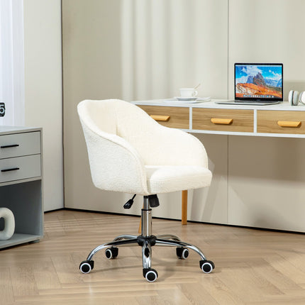 Ergonomic Office Chair, Cream White Teddy Fleece, Adjustable Height